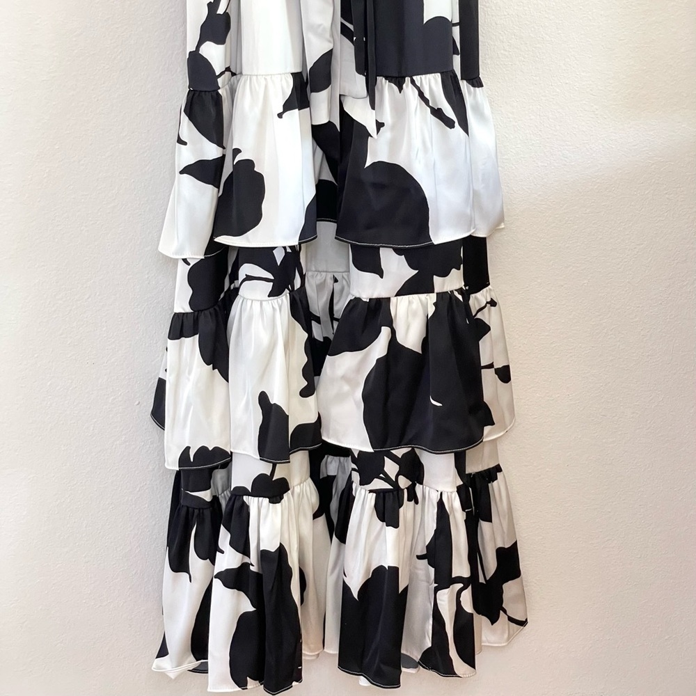 Anthropologie Hutch Guthrie Floral Satin Ruffle Hem Maxi Dress Black White 0 - Picture 10 of 16